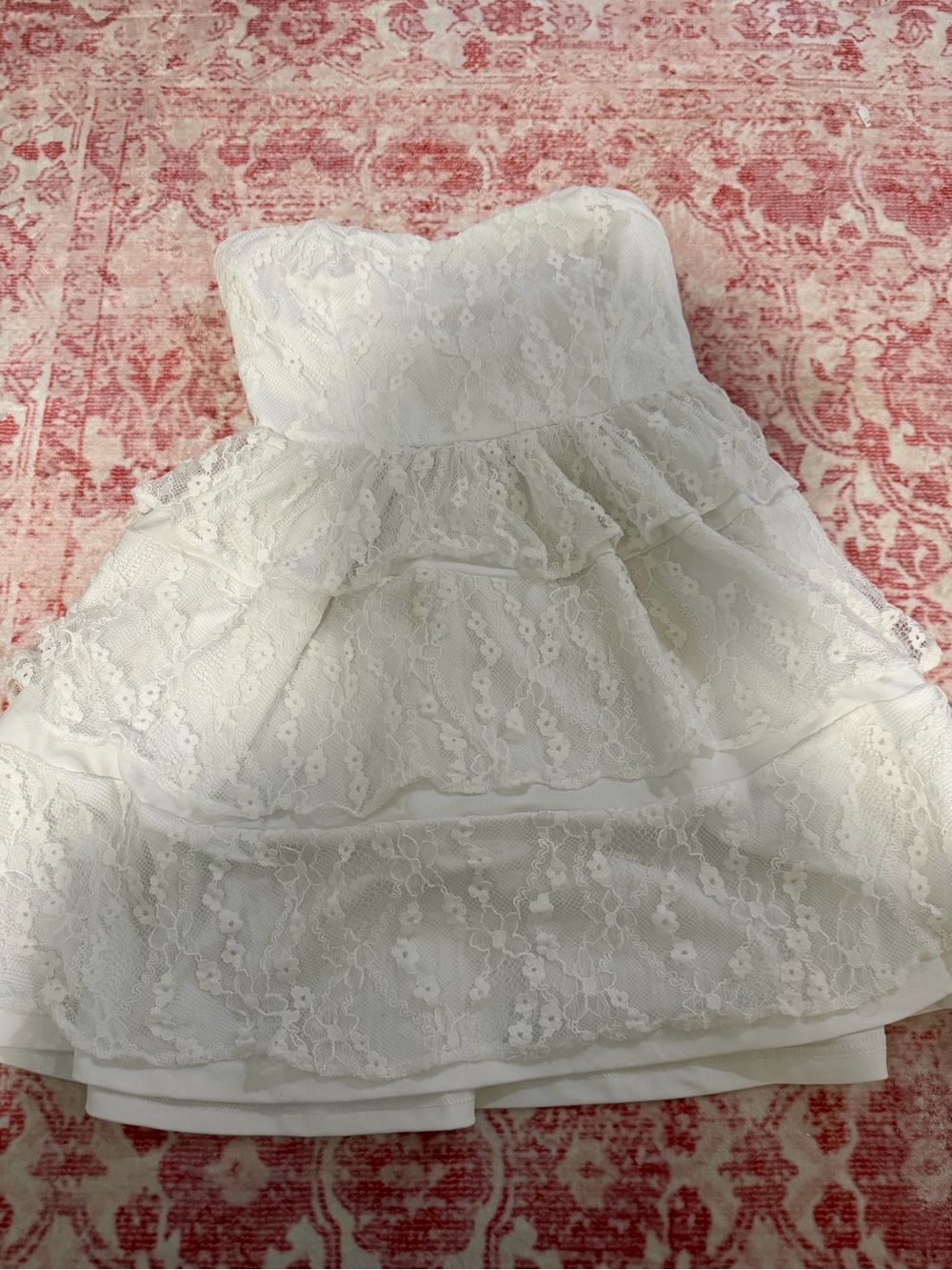 Lulu's White Lace Strapless Tiered Mini Dress